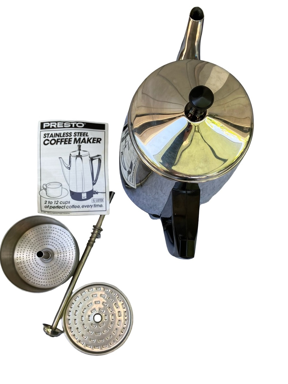 VTG PRESTO Stainless Coffee Pot Percolator 2-12 Cups Electric 1990s No Cable - Picture 2 of 15